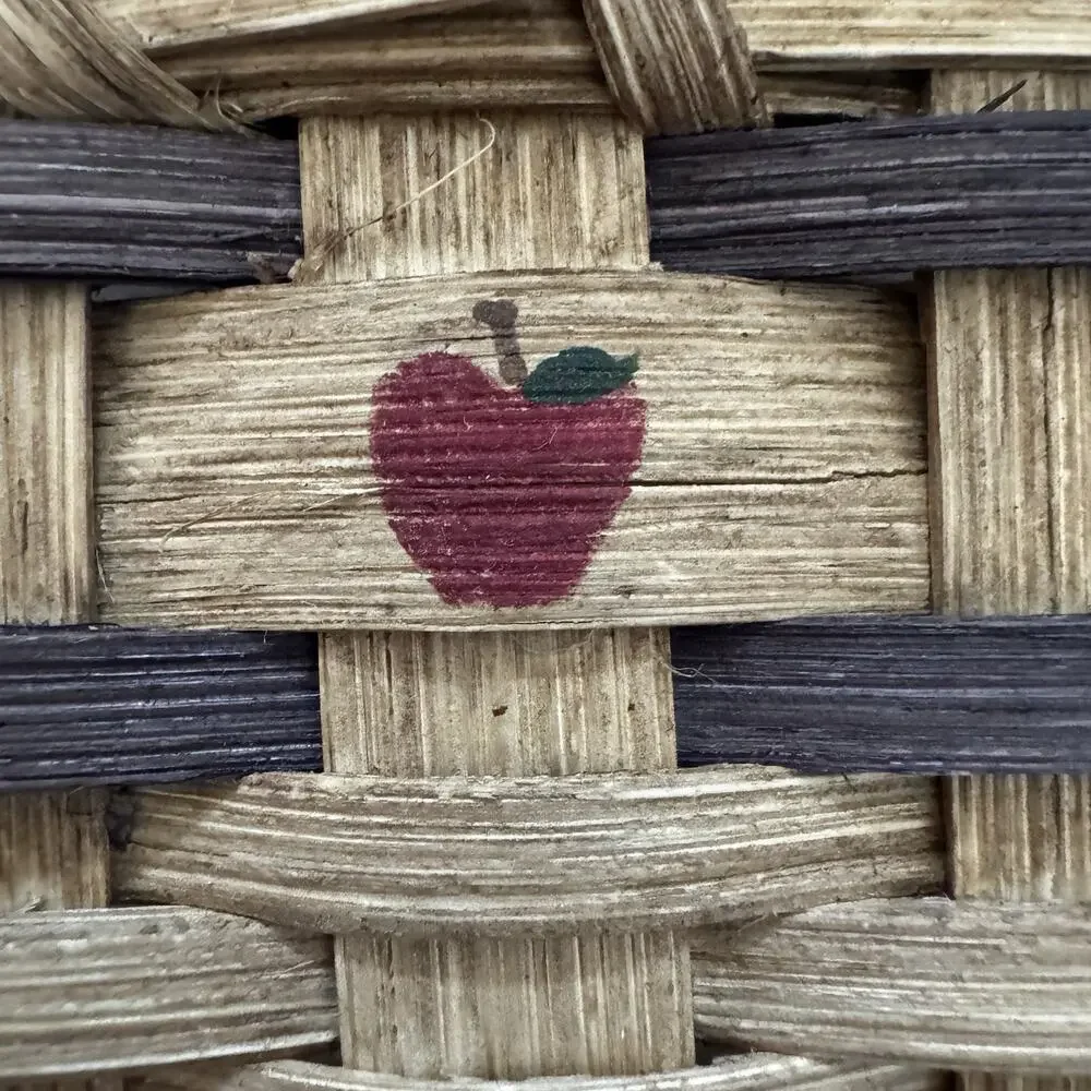 Farmhouse Hand Woven Slat Basket Country Core Hand Painted Apples Folk Art 4